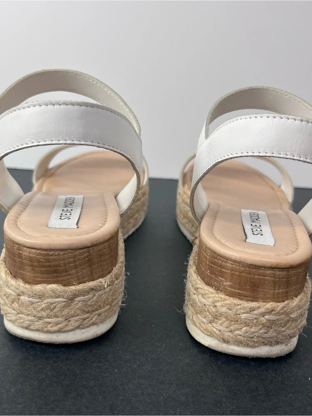Steve Madden White Leather Platform Espadrille Sandals Size 10